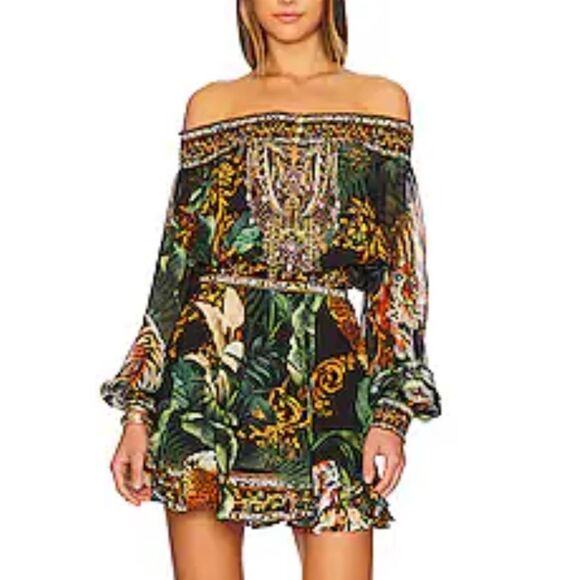 New Camilla Off Shoulder Mini Dress in Easy Tiger | REVOLVE XS - Picture 1 of 14